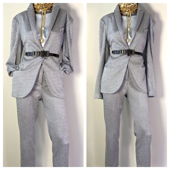 Theory Houndstooth Eco Knit Multicolor Two-Piece Feminine Earthtone PowerSuit - Picture 2 of 16